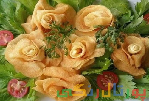 آموزش تزیین سیب زمینی به شکل گل رز